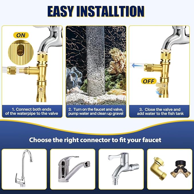 GADFISH Gravel Vacuum for Aquarium Water Changer Fish Tank Cleaning Tools, Siphon Universal Quick Pump Aquarium Water Changing (70ft)