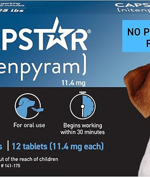 Capstar(nitenpyram) for Dogs Fast-Acting Oral Flea Treatment for Dogs 2-25 lbs, Vet-Recommended Medication Tablets Start Killing in 30 Minutes, 12 Doses