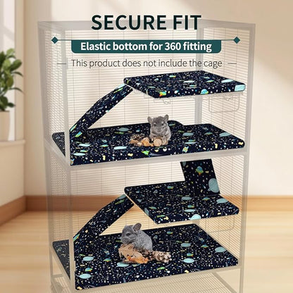 YKD Ferret Cage Liners for Ferret Nation & Critter Nation Cages, Waterproof Chinchilla Cage Accessories, Washable Bedding, for Ferrets, Chinchillas, Rats, Fancy Rat, Small Furry Pet (Double Unit Set)