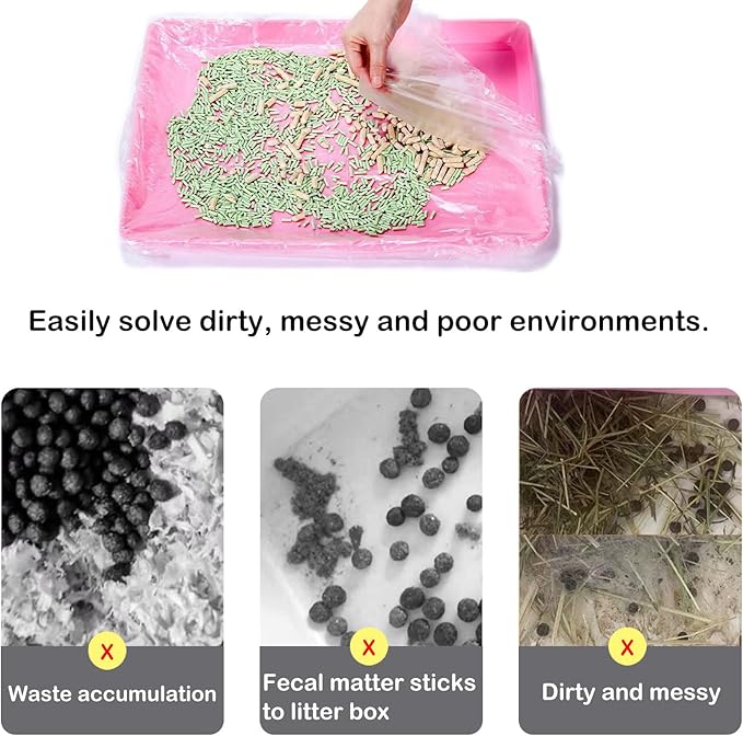 Disposable Small Animal Cage Liners, Rabbit Tray Film Liner Bunny Litter Pan Bags Guinea Pig Cage Toilet Plastic Film for Bird Hamster Chinchilla Hedgehog (50 PCS, 24'')