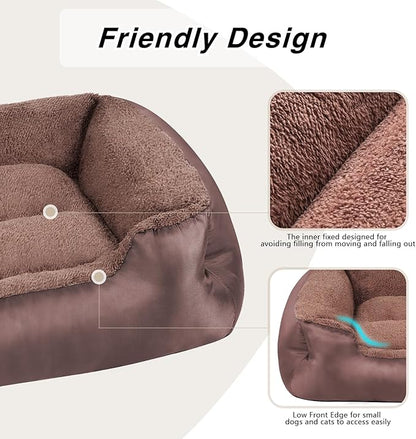 Dog Beds for Large Dogs, Rectangle Washable Pet Bed, Soft Calming Extra Large Dog Bed with Nonskid Bottom, Brown