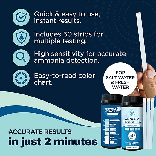 Aquarium Ammonia Test Strips (50 Pack) – Fast & Accurate Ammonia Testing for Freshwater & Saltwater Fish Tanks – Easy-to-Use Test Kit to Detect Harmful Ammonia Levels & Keep Your Fish Healthy