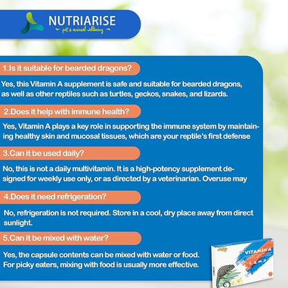 Reptile Vitamin A Supplement – Eye Health Support for Lizards, Turtles, Snakes & Amphibians – Promotes Growth, Vision & Immunity