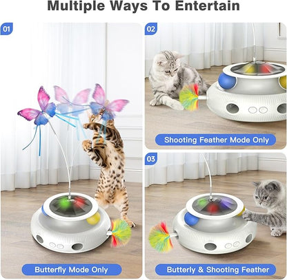 Automatic Interactive Cat Toys for Indoor Cats & Bored Adults - Kitten Toys with Fluttering Butterfly, Ambush Feather & Track Balls - Exercise & Stimulation for Playful Cats (Beige)