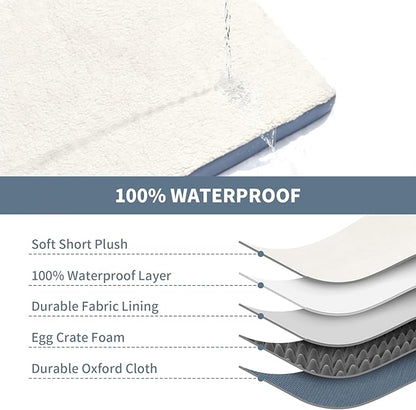 Dog Beds for Large Dogs, Orthopedic Dog Bed for Extra Large Dogs, Big Waterproof Pet Bed with Washable Removable Oxford Cover, Blue White