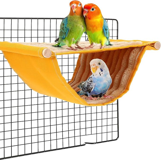 Winter Warm Bird Nest Bed, Parrot Hanging Bed Cage Hammock Snuggle Hut Parrot House Tent Bird Cage Stand Perch for Parakeet Budgies Cockatiels Lovebird Cockatoo Finch Hamster Chinchilla(Yellow)