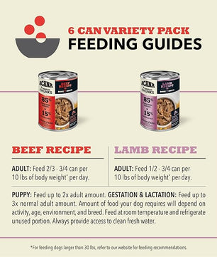 ACANA Premium Chunks in Bone Broth Grain-Free Wet Dog Food Variety Pack: Beef + Lamb Recipes 12.8oz Cans (6 Count, 3 of Each)