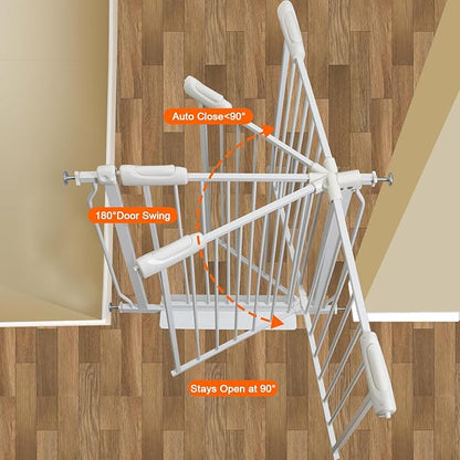 Extra Wide Baby Gate Extra Tall Dog Gate for Stairs Doorways White Metal Tension Child Pet Safety Gates with Pressure Mount 38.5-43.5 Inch Wide