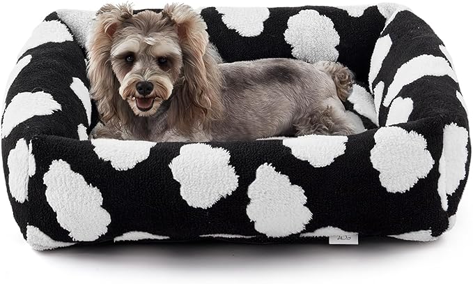 JOEJOY Small Dog Bed for Small Dogs, Rectangle Washable Orthopedic Dog Bed with Removable Zipper Cover, Cute Soft Calming Puppy Pet Bed with Jacquard Shaggy Plush & Non Skid Bottom