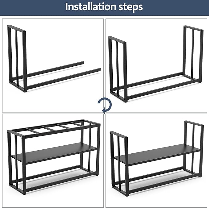 Black Fish Tank Stand Metal Aquarium Stand 55-75 Gallon Aquarium Turtle Tank 48.4" x 14.8" x 29.1" Breeder Reptile Tank Stand