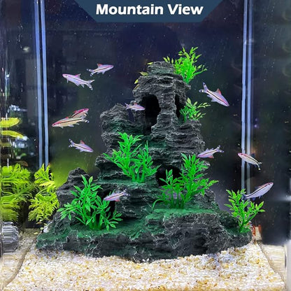 Aquarium Decoration Large and Tall for Fish Tank Rock Thematic Ornaments Aquarium Mountain View Stone Ornaments Aquarium Decor Tree House Cave Fish Tank Decorations - Large