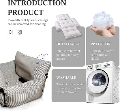 Dog Car Seat for Large/Medium Dogs Under 60 lbs Cats 2 in 1 Booster Seats Dog Bed for Car and Home Safety Travel Carrier with Pockets, Brown Stripes, 30''x 21''x 16"