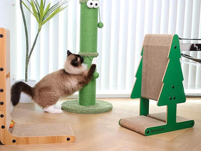 Nekosan Cat Scratching Post - 34-Inch Tall Indoor Cat Scratcher with 5.5-Inch Sisal-Wrapped Post, Hanging Ball Toy, Ideal for Large Cats and Kittens, Furniture-Friendly, Vibrant Green