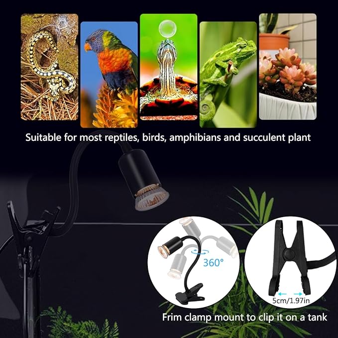 DOMICA Dimmable Reptile Heat Lamp with Timer + 75W UVA UVB Light Bulb, Basking Spot Light Simulated Sunlight, Heating Lamp for Turtle, Lizard, Snake, Beared Dragon, Amphibians