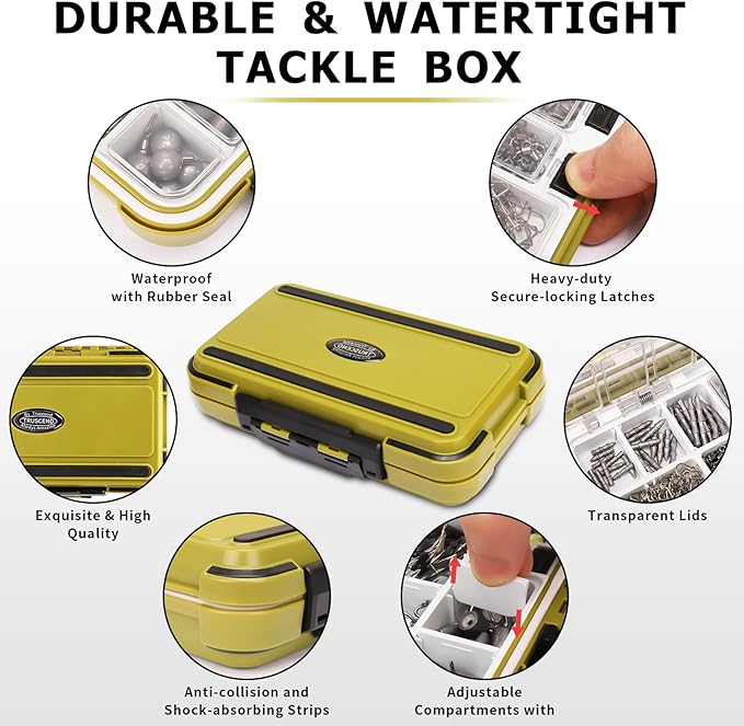 TRUSCEND Widely Used Fishing Tackle & Accessories Kit, Fishing Tackle Box with Tackle Included, Fishing Sinker Weight Hook Swivels Snap Leader Lures, Giftable Beginner Fishing Lures/Gear Set