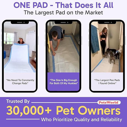 PETSWORLD Mega-Sized Dog Pee Pads (40" x 99") – 4XL Gigantic Pet Piddle Pads for Puppy Training, Incontinence – with Adhesive Sticky Tape – Leak Proof, 5-Layer Protection (160 Count)