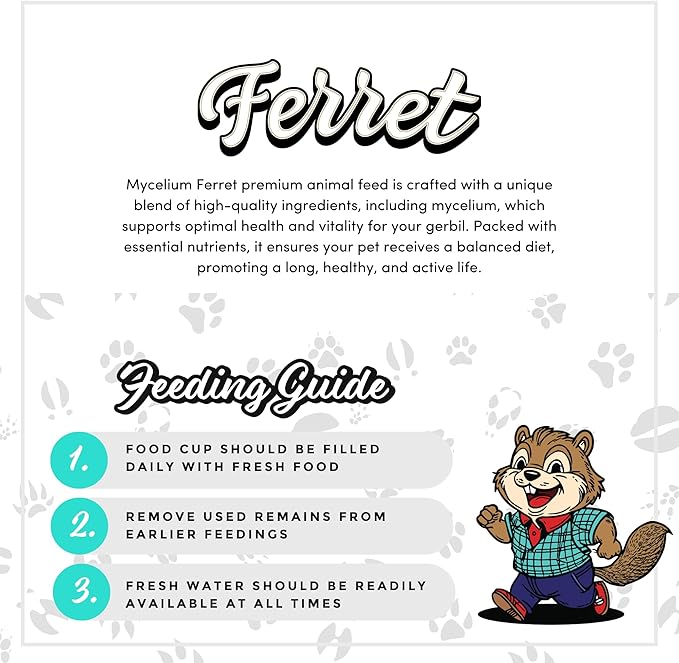 Mycelium Premium Ferret Feed – Organic, Non-GMO, High Nutritional Value Food for Ferrets, Sourced from Local USA Farms, Sustainable Farming, 5 lbs