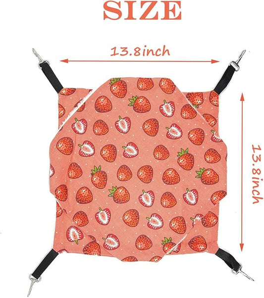 LEFTSTARER Pet Small Animal Hanging Hammock Ferret Bunkbed Hammock Cage Toy for Hamster Rat Sugar Glider Parrot Guinea Pig Hideout Play Sleep (Strawberry X 2pcs)