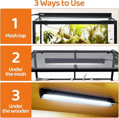 Oiibo UVB Reptile Light, 2PCS HO T5 10.0 UVB Reptile Light Fixture Kit, Connectable UVB Reptile Light for Large Terrarium, 24W Bearded Dragon UVB Light T5 Lamp Bulb