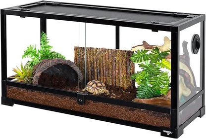 Large Reptile Tank 25 Gallon, 360°Full Vision Glass Reptile Terrarium with Top Mesh Lid for Beaded Dragon Lizard Gecko Snake Hermit Crab Use, 30"(W) X 12"(D) X 16"（H）