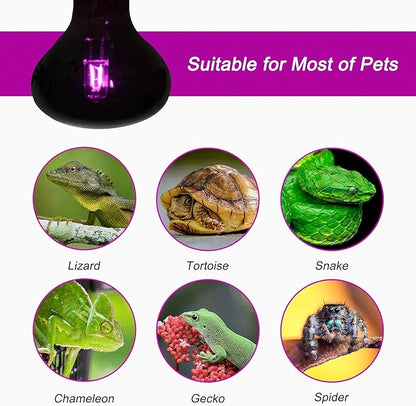 WUHOSTAM 100W Reptile UVA Infrared Moonlight Night Heat Lamp,Basking Spot Bulb Black Glass Cover for Lizard, Chameleon, Snake, Aquarium Reptile, Amphibian,2 Pack