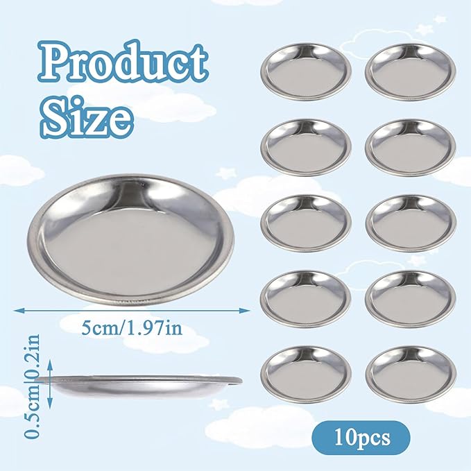 10 Pcs Hermit Crab Food Dish, Stainless Steel Hermit Crab Water Bowl, Reptile Feeding Bowls, Tank Aquarium Accessories, for Crab Snail Gecko Insect