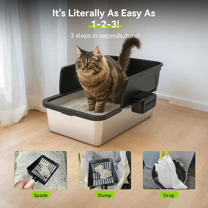 Cordless Cat Water Fountain Stainless Steel + Litter Box Set, 4L Automatic Wireless Pet Water Dispenser with 5Pack Filter + Cat Litter Box Sets for Multi Pet Family
