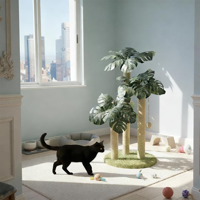 31.5Inch Cat Scratching Post,Cat Scratcher Tree with 3 Scratching Poles & 2 Interactive Dangling Balls,Cats Scratching Posts for Indoor Kitten & Adult Cats