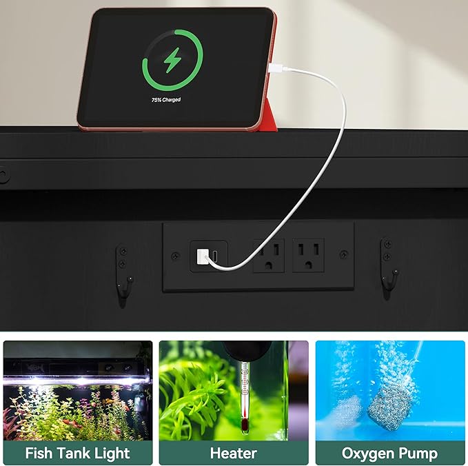 YITAHOME 120 Gallon Fish Tank Stand with Power Outlets, Heavy Duty Metal Large Aquarium Stand with Cabinet, Reptile Tank Turtle Terrariums Table for Fish Tank Accessories Storage,1100LBS Capacity