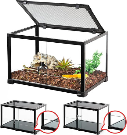 OiiBO Reptile Tank Terrarium 24" x 16" x 16", 2 in 1 Reptile Habitat Terrarium with Front Sliding Doors Screen Ventilation for Lizard Gecko Tortoise
