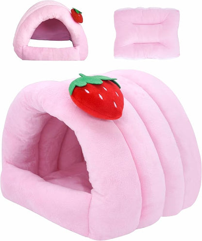 3 in 1 Guinea Pig Hideout Detachable, Warm Fleece Guinea Pig Bed Washable, Multipurpose Small Animal House Bed for Rabbit, Ferret, Hedgehog, Rat and Chinchilla Cage Accessories (Large, Pink)