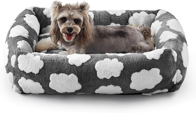 JOEJOY Small Dog Bed for Small Dogs, Rectangle Washable Orthopedic Dog Bed with Removable Zipper Cover, Cute Soft Calming Puppy Pet Bed with Jacquard Shaggy Plush & Non Skid Bottom
