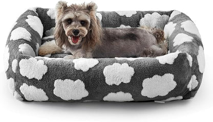 JOEJOY Small Dog Bed for Small Dogs, Rectangle Washable Orthopedic Dog Bed with Removable Zipper Cover, Cute Soft Calming Puppy Pet Bed with Jacquard Shaggy Plush & Non Skid Bottom