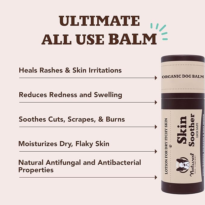 Natural Dog Company Skin Soother Balm 2 oz Stick – Dog Skin Balm with Coconut Oil, Cocoa Butter, Calendula & Vitamin E – Helps Soothe Hot Spots, Redness & Irritated Skin – Lick-Safe & Easy to Apply