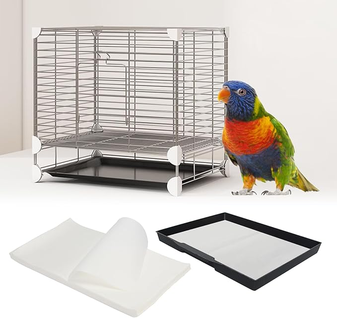 100 Pcs Bird Cage Liner Papers, 20 x 11 inch Non-Woven Gravel Liner Paper for Bird Cage, Disposable Cage Paper Liners Precut Absorbent Bird Cushion Paper Pad Accessories for Parrot Pet Cages