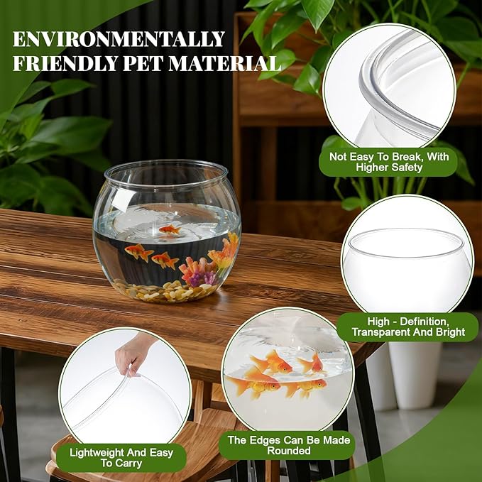 Geelin 1 Gallon Plastic Fish Tank Large Bowl Shatterproof with Crystal Clear Clarity for Terrarium, Flower Vase Centerpiece Gift for Fish Lovers(Round)