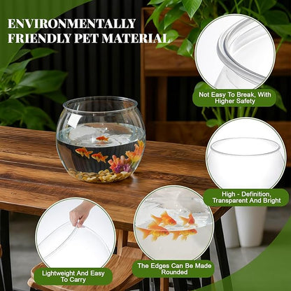Geelin 1 Gallon Plastic Fish Tank Large Bowl Shatterproof with Crystal Clear Clarity for Terrarium, Flower Vase Centerpiece Gift for Fish Lovers(Round)