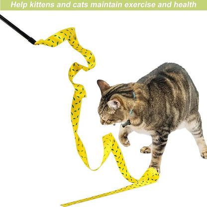 Interactive Cat Toy Wand with Crinkle, Cat Teaser Wand Rainbow String for Bored Indoor Adult Cats and Kittens (6 Pack)