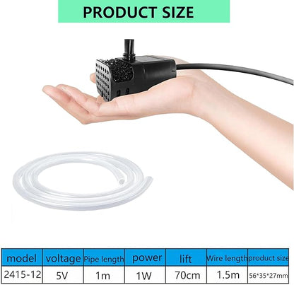 2Pcs USB Mini Fountain Pump,DC 5V 0.7W Mini Submersible Pump with Filter,Suitable for Small and Medium-Sized Aquariums,Desktop Fountain Pumps,Ponds,Hydroponic Pumps (black + white)