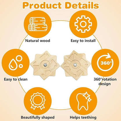 PINVNBY 2 PCS Natural Wooden Chinchilla Chew Toys Rotatable Chinchilla Toy Interactive Teeth Grinding Chew Toy Hanging Chinchilla Cage Accessories for Bunny Rabbit Guinea Pig Hamster Squirrel (Star)