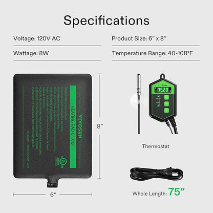 VIVOSUN Reptile Heating Pad 6x8 Inch with Thermostat Combo Under Tank Terrarium Heating Mat for Turtles, Lizards, Frogs, and Other Reptiles