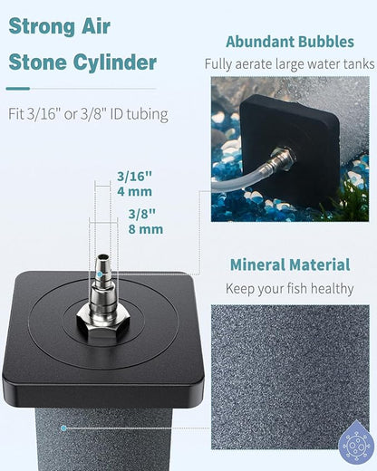 Pawfly Aquarium Air Stone 12 Inch Fish Tank Air Stone Bubbler Cylindrical Bubble Release Tool Oxygen Diffuser for Large Air Pump Fish Tank Outdoor Garden Ponds and DWC System
