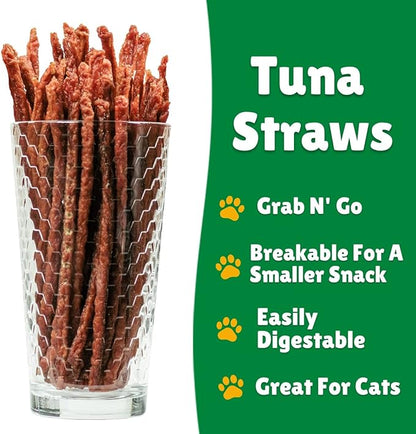 Tuna Jerky Straws Dog Treats – Single Ingredient, All-Natural Dehydrated Fish Jerky Treats – High Protein, Low Fat, Grain Free, High in Omega-3 – Made in USA – 7 oz Jar
