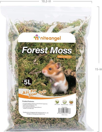 Niteangel 5L Forest Moss Soft Natural Moss Bedding Nesting for Dwarf Syrian Hamsters, Gerbils, mices, Degus or Other Small Animal