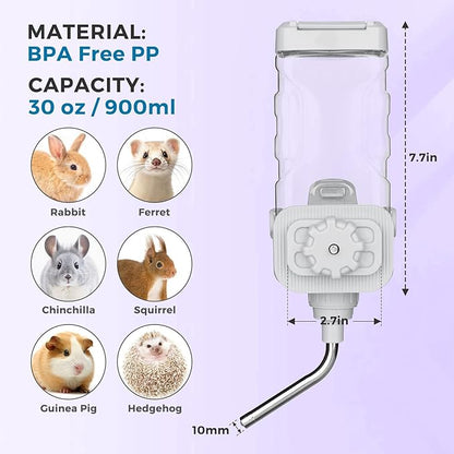 Vannon Small Animal Water Dispenser for Cage, 30oz Auto Feeding Crate Water Bottle for Rabbit, Chinchilla, Ferret, Guinea Pig, Squirrel, Hedgehog, Pet Nozzle Diameter: 10mm, BPA Free, Grey