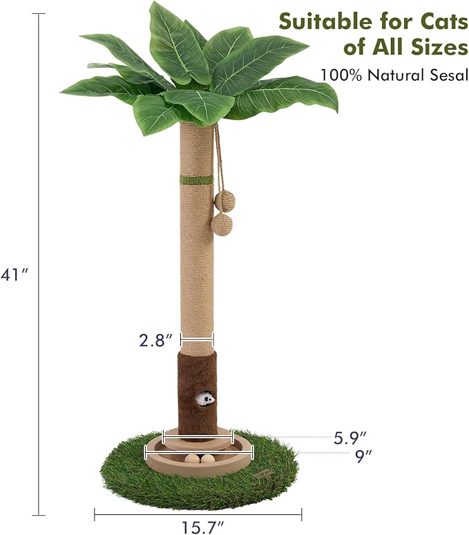 Cat Scratching Post 35'' Tall Cat Scratcher Tree Tower Scratching Posts for Indoor Cats with Cat Toy Mouse Hole and Interactive Wooden Ball for Kittens Adults Cats