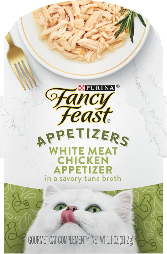 Purina Fancy Feast Appetizers Grain Free Wet Cat Food Complement White Meat Chicken Appetizer in a Savory Tuna Broth Cat Food Topper - (Pack of 10) 1.1 oz. Trays