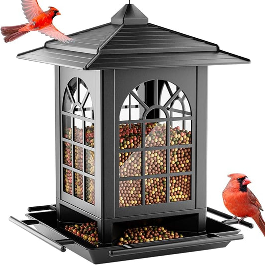 Birdream Bird Feeders for Outdoors Hanging, Classic Courtyard Design Fun Assembly 3.5LB Large Bird Feeder, Attracting Wild Birds Cardinals Goldfinches Sparrows - Black