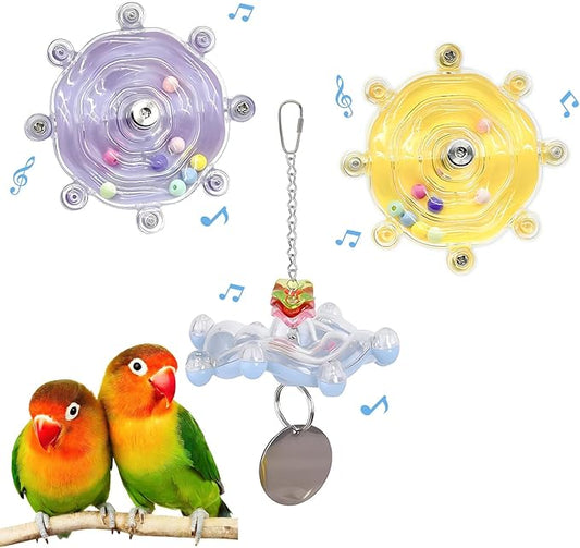 Bird Toys for Parakeets, Colorful Parakeet Toys Wheel, Interactive Spinner Rattle Parrot Toy, Cockatiel Toy for Bird Cage, Chewing Exercise for Conure, Budgies Enrichment Toys (3pcs, Rondom Color)