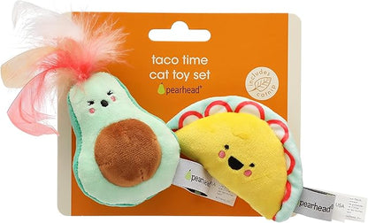 Pearhead Pet Crinkle, Feather, Catnip, and Teaser Taco Time Cat Toy Set, Owner Playtime Accessory, Must Have Kitten Accessories